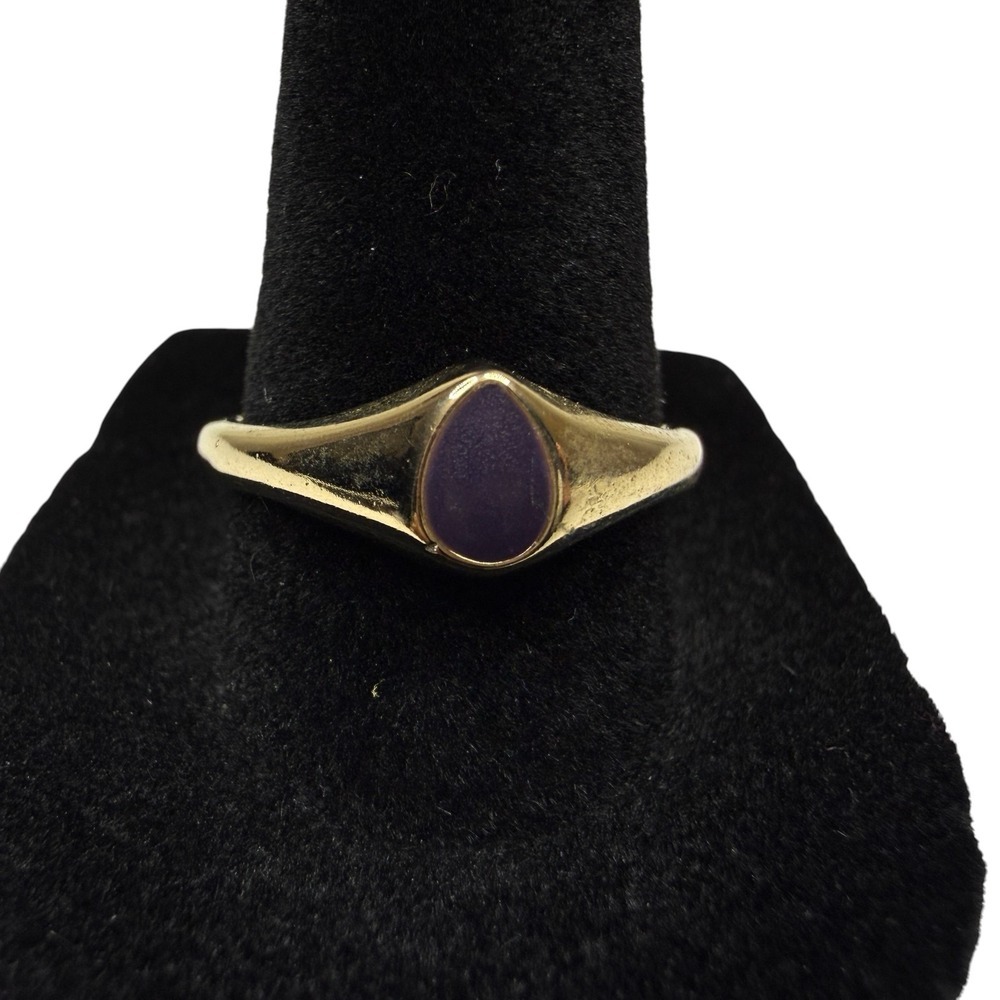 Gold Tone Teardrop Purple Enamel Solitaire Ring Minimalist Jewelry Sz 8.5
